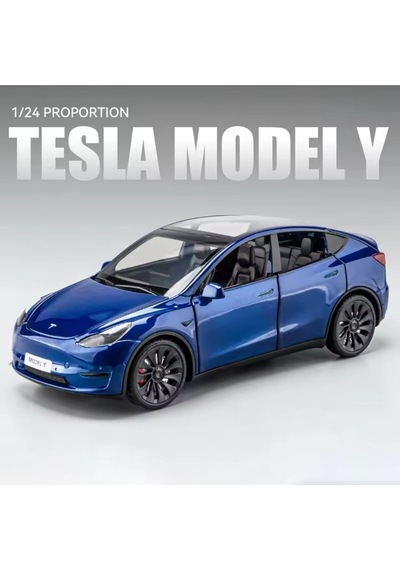 Tesla Model Y Diecast Model Araba 1:24 Diecast Döküm Tesla Yeni Model Sesli Işıklı Şarj İstasyonlu