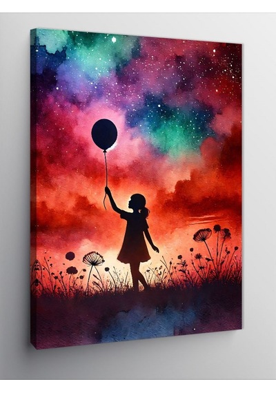 Kanvas Tablo Balonlu Kız Ve Gökyüzü 100cmx140cm