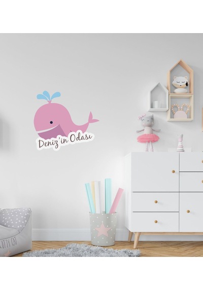 Kişiye Özel Tatlı Balina Tasarımlı Çocuk Odası Duvar Sticker-1