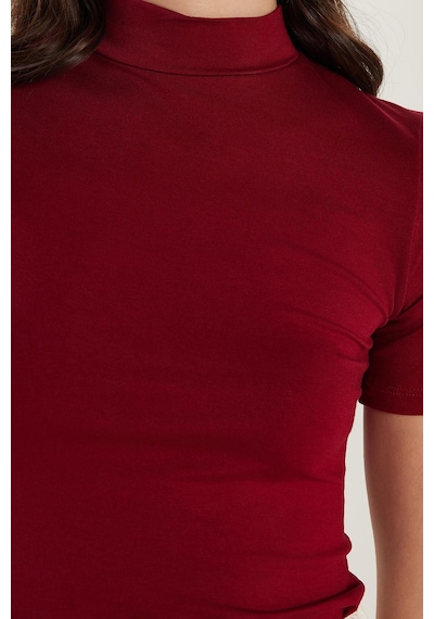 Tudors Kadın Standart Fit Kısa Kollu Yarım Balıkçı Yaka Bordo Bluz-34635 Bordo