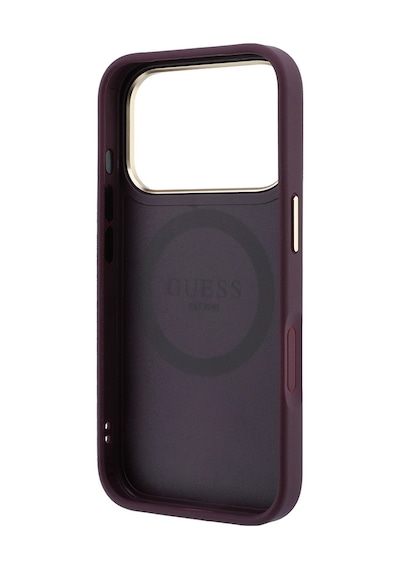 Apple Uyumlu iPhone 18 Pro Kılıf Guess Lisanslı M-safe Şarj Özellikli Şeritli Peony 4g Ve Yazı Logolu Kapak Bordo
