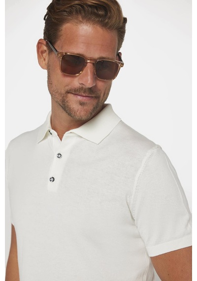 Tudors Erkek Slim Fit Dar Kesim Pamuklu Örme Triko Beyaz Polo Yaka Tişört-27312 Beyaz