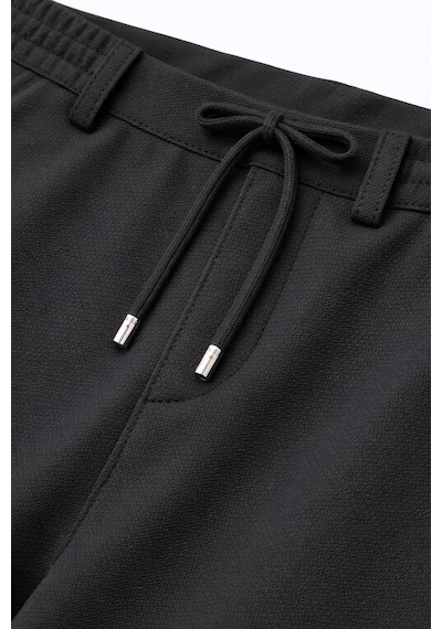 Yazı Erkek Slim Fit Dar Kesim Beli Bağlamalı Yan Cepli Casual Jogger Pantolon Siyah