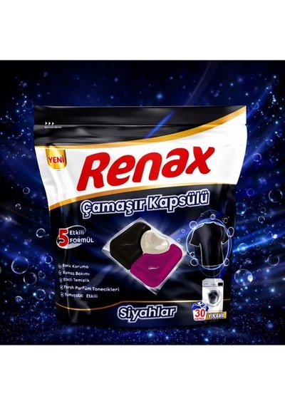 Renax Çamaşır Kapsülü 30 Yıkama 5 Faktör Siyahlar