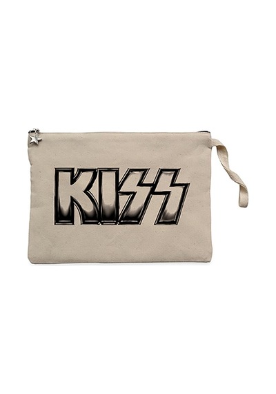 Kiss Metalic Logo Krem Clutch Astarlı Cüzdan / El Çantası Krem