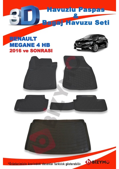 Renault Megene 4 Hb 2016 Ve Sonrası Paspas Ve Bagaj Havuzu Seti Siyah