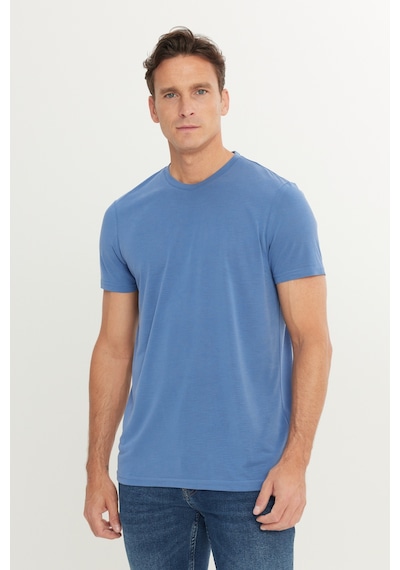 AC&Co / Altınyıldız Classics Erkek Indıgo Yumuşak Dokulu Slim Fit Dar Kesim Bisiklet Yaka Tişört Indigo