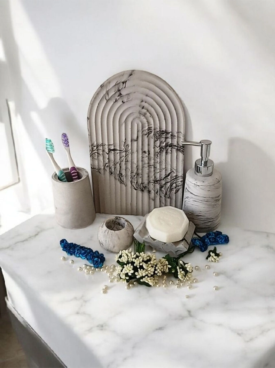 Antrasit Havluluk Ve Sabunluk Banyo Seti,tepsi,sıvı,katı Sabunluk,havluluk,mumluk Antrasit