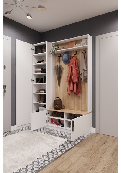 Asra Trend Vestiyer & Portmanto V-01 %100 MDF Askılı Çok Raflı Ayakkabılık Sonoma - Beyaz Asra Trend Vestiyer & Portmanto V-01 %100 MDF Askılı Çok Raflı Ayakkabılık Sonoma - Beyaz