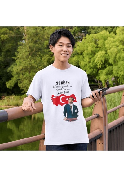 Alpşan Ticaret 23 Nisan Atatürk Baskılı Çocuk Yetişkin Tshirt 23 Nisan T-shirt 31 Beyaz
