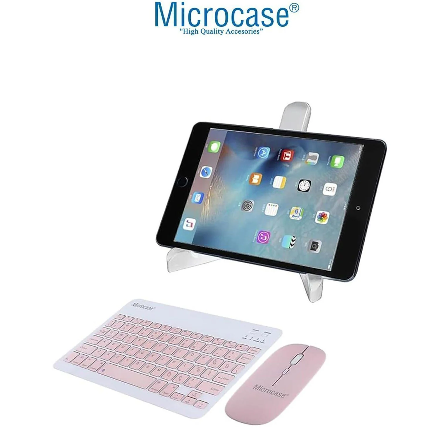 Microcase Samsung Active 4 Pro / Active 5 Pro 10.1'' İle Uyumlu Tablet Çanta+türkçe Bluetooth Klavye +mouse+ Standı - Pembe Al4382 Diğer