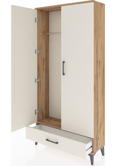 Arges Dolap Tek Raflı Tek Çekmeceli Tek Askılı 88x30x182 Çam-... Çam