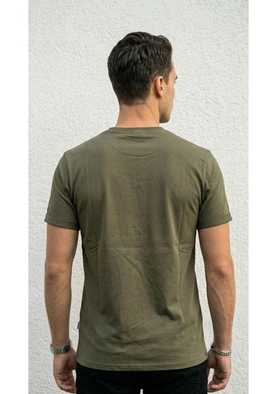 Plus Scorpion T02 Kol Katlama Erkek Slim Fit Basic Tişört Bisiklet Yaka, Düz Kumaş, Yazlık Model Haki