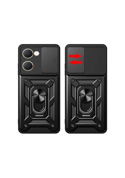 Vivo Y18 Kılıf Pars Lens Yüzüklü Silikon - Siyah Çokrenkli
