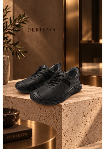 Derikaya Urban Erkek Siyah Delikli Yan Panel Detaylı Bağcıklı Sneaker