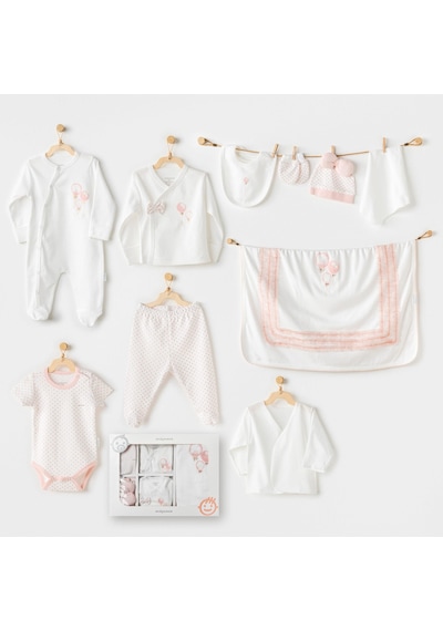 AndyWawa Kız Bebek Hastane Çıkışı 10 Parça Yenidoğan Set Ac25551 Ekru