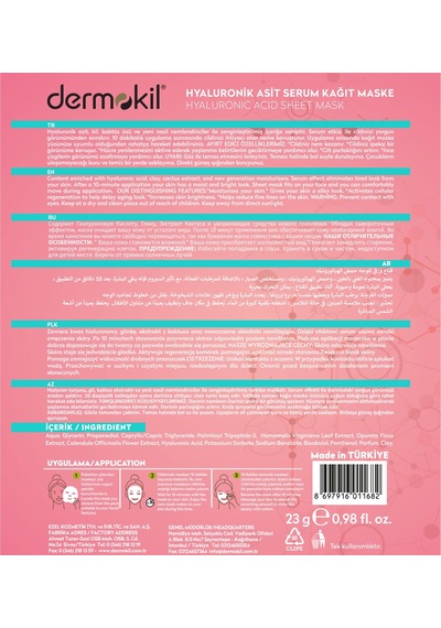 Dermokil Hyaluronik Asit Kağıt Yüz Maskesi X 5 Adet