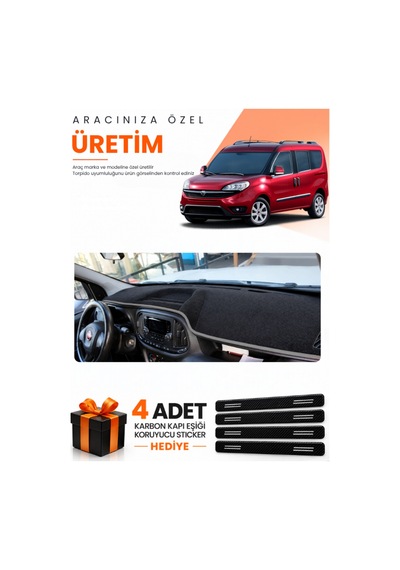 Fiat Doblo Tam Kapalı 2015-2023 Uyumlu Torpido Koruma Örtüsü Oto Kılıfı - Siyah Gri