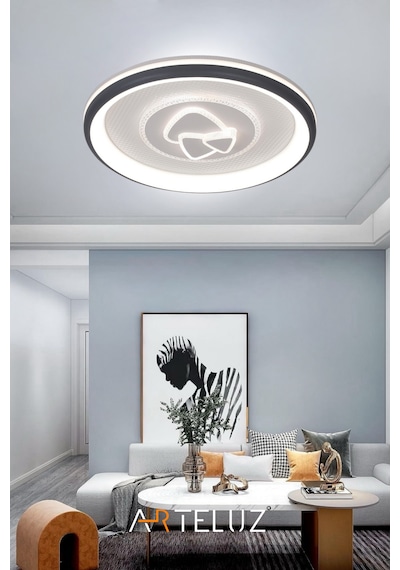 Üçgen Model Modern Plafonyer Avize 50 Cm, 3 Renk Işık Siyah