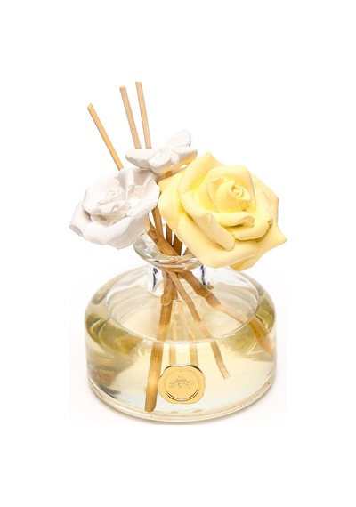 150 Ml Boyunlu Cam Şişe Seramik Çiçek Taş Çubuklu Vanilya Sandal Oda Kokusu Abundance Prosperity