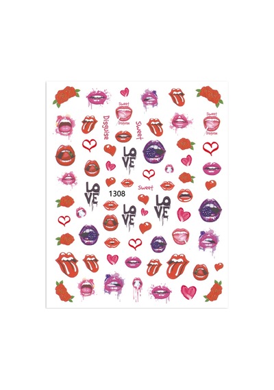 Dudak Kalp Gül Tema Tırnak Sticker Tırnak Etiketi Nail Art Jo-1308