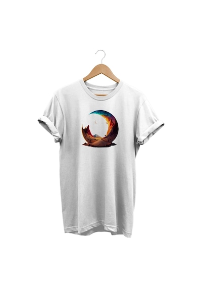 Ay Baskılı Beyaz T-shirt Beyaz