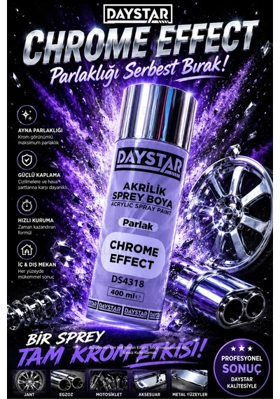 Daystar Krom Efekt Sprey Boya 400 Ml Metal, Jant Ve Aksesuar Boyası Çok Renkli