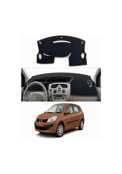 Renault - Scenic 2 2003-2009 Uyumlu Torpido Koruma Kılıfı - Kahverengi Şeritli
