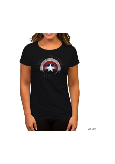 Captain America Shield Siyah Kadın Tişört Siyah