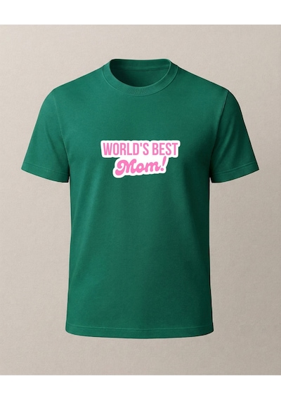 World's Best Mom Baskılı T-shirt Yeşil