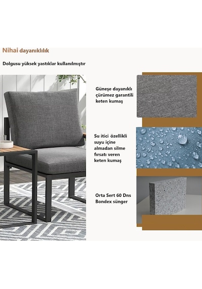 Kagu 5 Parça Metal Çerçeve Outdoor Multilounge Bahçe Balkon Mobilya,uzanma Koyu Gri