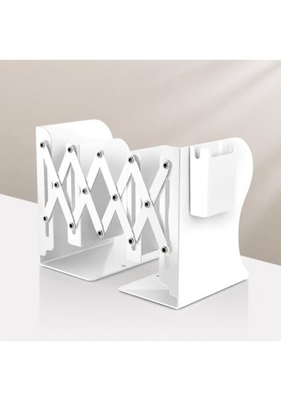 Ayarlanabilir Teleskopik Metal Kitap Tutucu, Masaüstü Kitap Desteği Ve Raf Düzenleyici Stand, 9-42 Cm Genişleyebilir, Mıknatıslı Kalemlik Hediyeli Beyaz