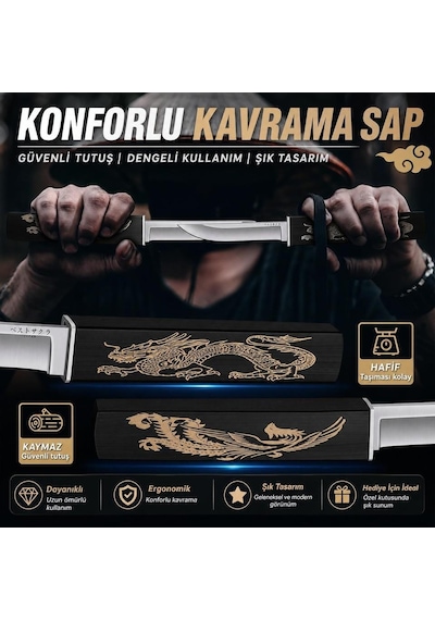 Çift Bıçak Tanto Siyah Ejder M390 Çelik Kamp Ve Koleksiyon İçin
