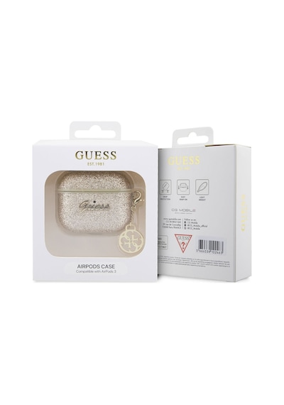 Apple Uyumlu AirPods 3. Nesil Kılıf Guess Glitter 4g Charm Exclusive Tasarım Gold