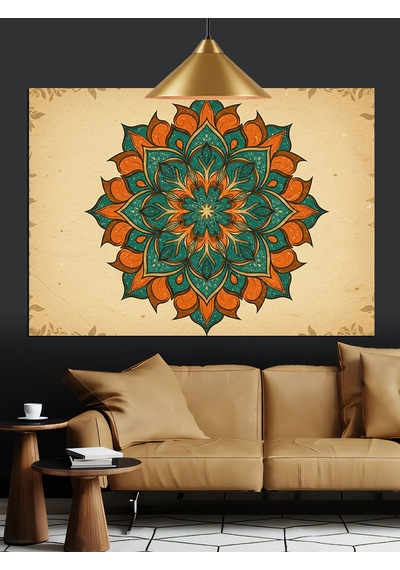Mandala Desenli Yuvarlak Sanat Dekoratif Kanvas - Mdf Ahşap Tablo