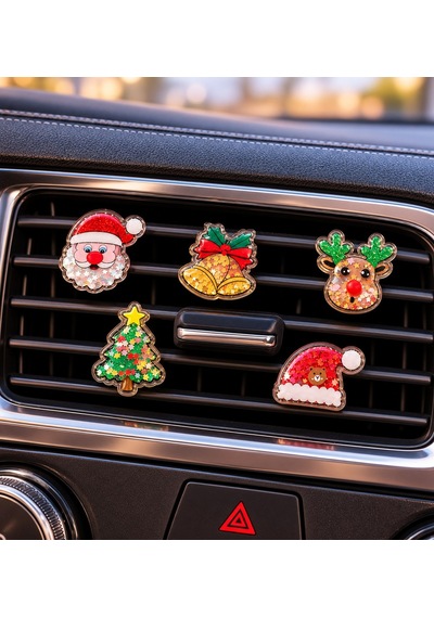 Klima Süsü Seti Yılbaşı Noel Temalı 5'li Araç Merry Christmas Noel Baba Geyik Çam Ağacı Çan Şapka Ot