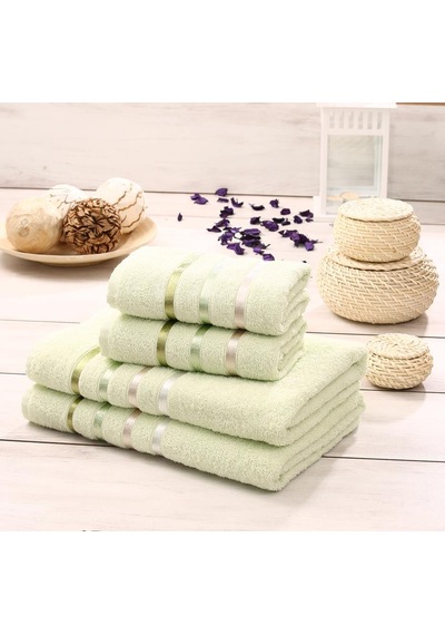 Bale 4 Lü Pamuklu Havlu Seti Geniş Renk Seçenekleri 70x140 Açık Yeşil