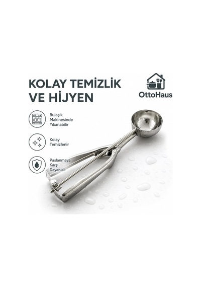 Paslanmaz Çelik Dondurma Kaşığı, Otomatik Yaylı Bırakma Mekanizmalı Porsiyonlama Kaşığı, Kurabiye Hamuru, Köfte, Püre Ve Tatlı Servis Kepçesi
