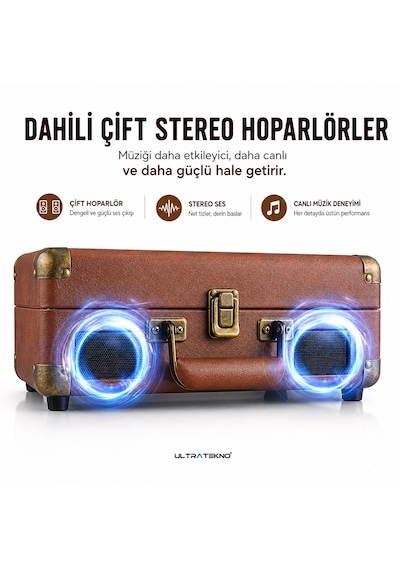Ultratekno Mzl-p01 Bluetooth Plak Çalar, 3 Hız 33/45/78 Rpm , Usb/sd/aux/rca/kulaklık Destekli, Dahili Hoparlörlü Taşınabilir Retro Valiz Pikap 1 Adet
