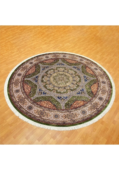 Klasik Yıldız Desenli 300 X 300 Yuvarlak İpek Halı Yeşil