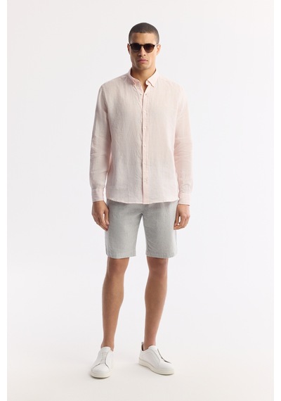 Avva Erkek Pembe Düğmeli Yaka %100 Keten Comfort Fit Gömlek B002191