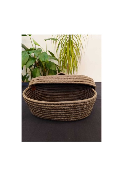 Hasır Jüt Sepet Oval Kapaklı Organizer Düzenleyici 30x20x10 Cm Haki Yeşil Haki Yeşil