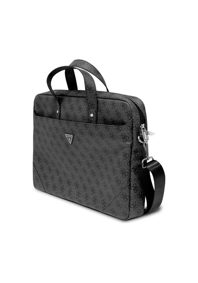 Guess 15-16 İnç Laptop Çantası Sıcak Damgalı 4g Desenli Üçgen Logolu Omuz Askılı Siyah