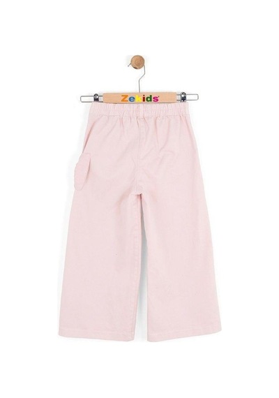 Zekids Kız Çocuk Fiyonk Detaylı Geniş Paça Pantolon-16153 Pudra