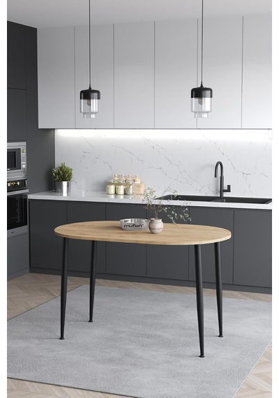 Melinda 60x90 Cm Safir Meşe Desen Mutfak Masası Yemek Masası Balkon Masası Çalışma Masası Safir Meşe-siyah Ayak Çok Renkli