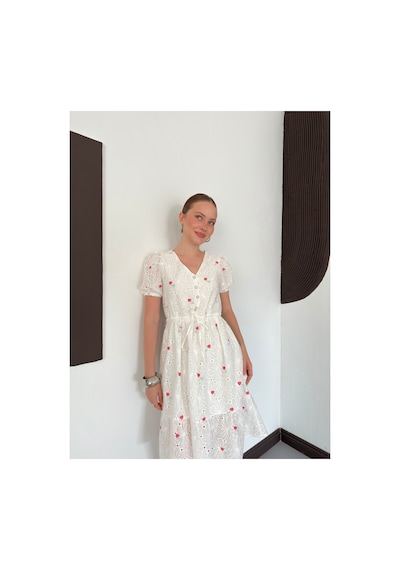 Verymoda Çiçekli Yaka Elbise D1949 Pembe Çiçekli