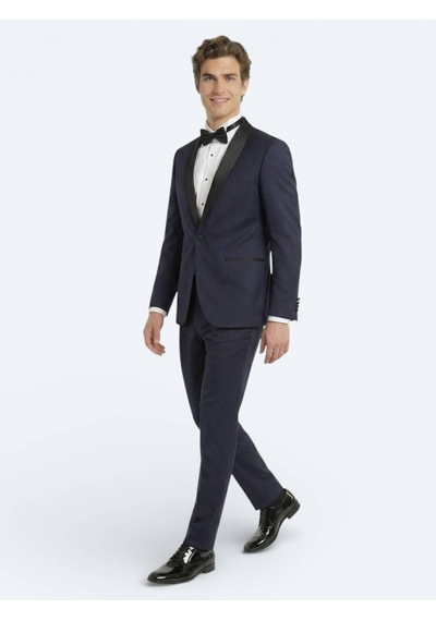 Saks Slim Fit Kelebek Yaka Dokuma Smokin Takım Elbise Saks