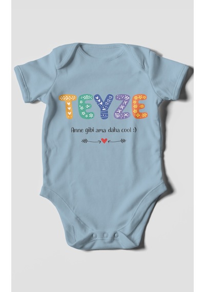 Morivokids Teyze Anne Gibi Ama Daha Cool Kısa Kollu Bebek Body %100 Pamuk Bebe Mavisi