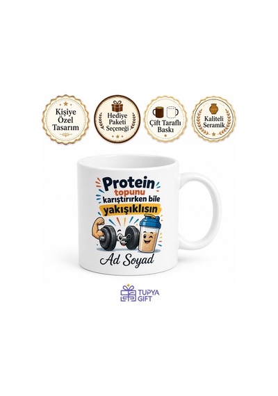 Kas Yapan Erkek Arkadaşa Protein Tozu Esprili Kupa Bardak Hediye Beyaz / Çok Renkli