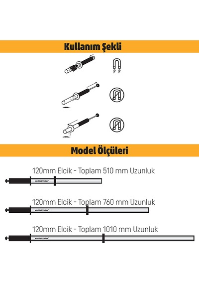 Magnethink Manyetik El Tipi Metal Talaş Toplayıcı Sanayi Tipi Kolay Temizlenebilen Model - 50cm Uzunluk 50 CM